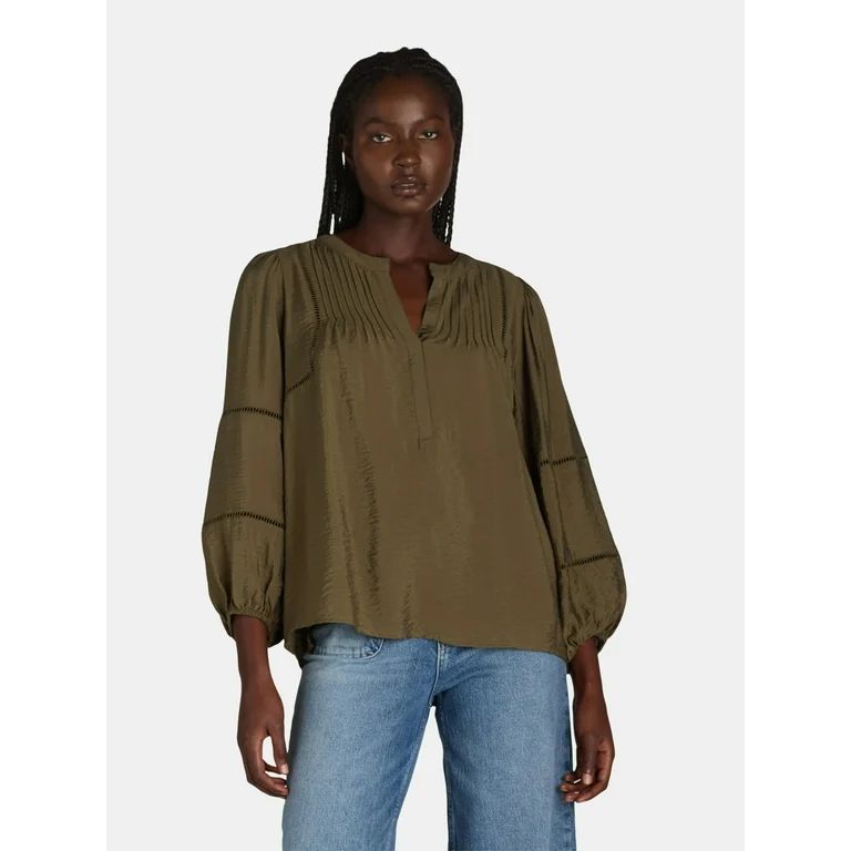 The Pioneer Woman Embellished Split Neck Blouse, Women’s, Sizes S-3X | Walmart (US)