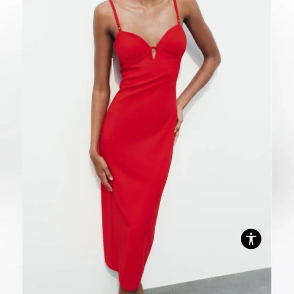 NWT Zara red midi dress with straps | Poshmark