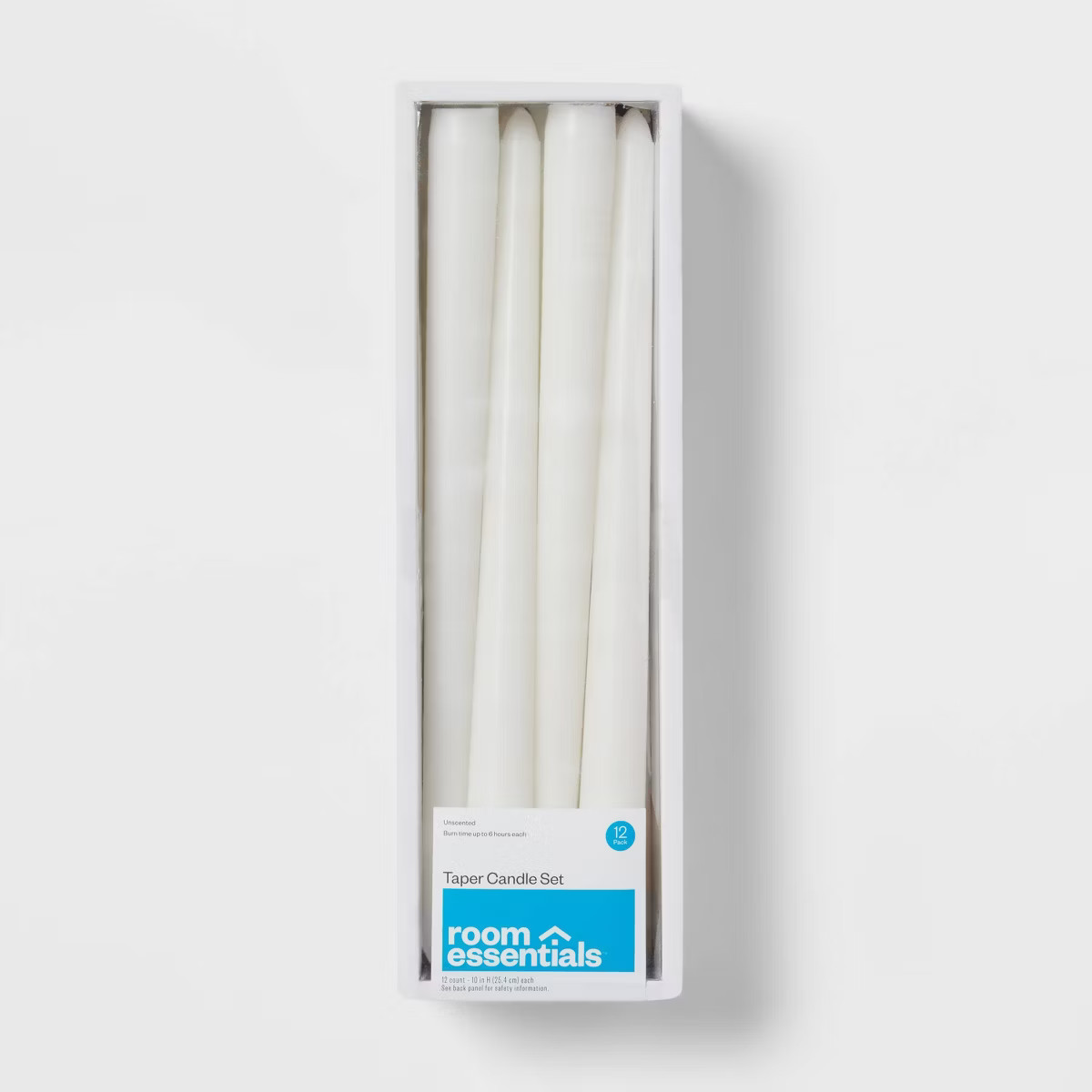 12pk Unscented Taper Candles White - Room Essentials™: Paraffin Wax, Non-Cored Wick, Indoor Use... | Target