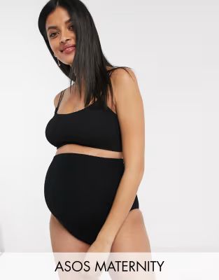 ASOS DESIGN maternity crinkle high leg high waist bikini bottom in black | ASOS US