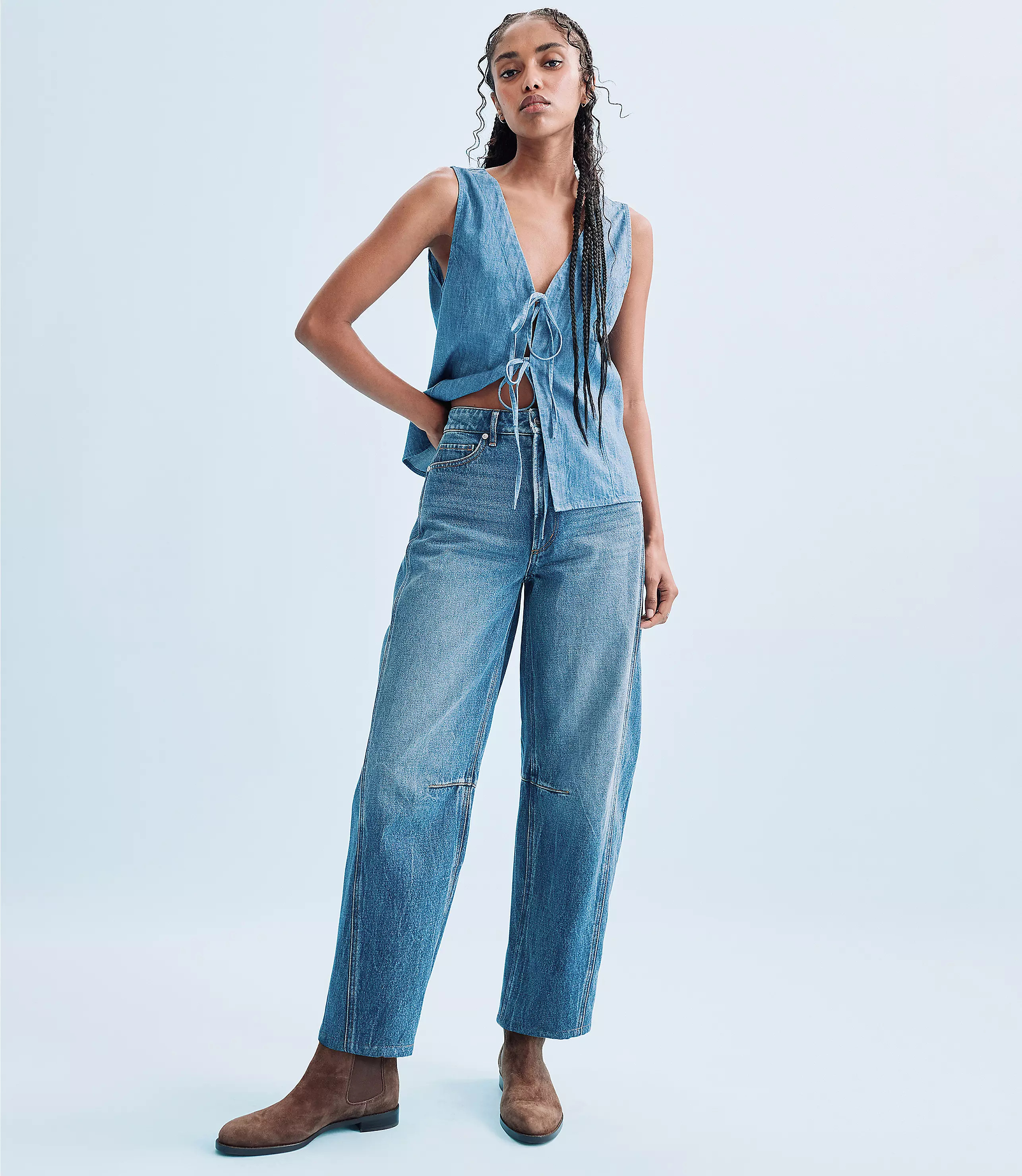 Rivete Tall Seamed High Rise Barrel Jeans in Dark Wash | LOFT