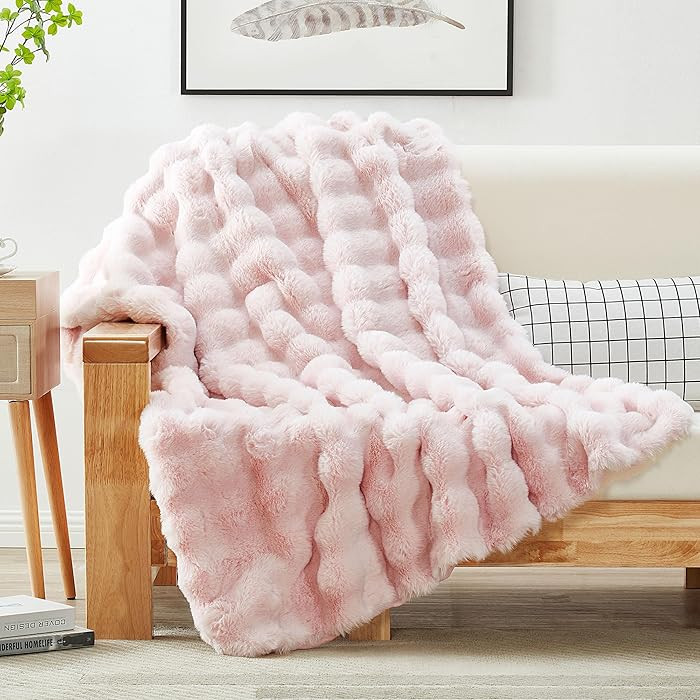 JONIYEAR Decorative Soft Fluffy Bubble Faux Rabbit Faux Fur Throw Blanket 50" x 60",Reversible Co... | Amazon (US)