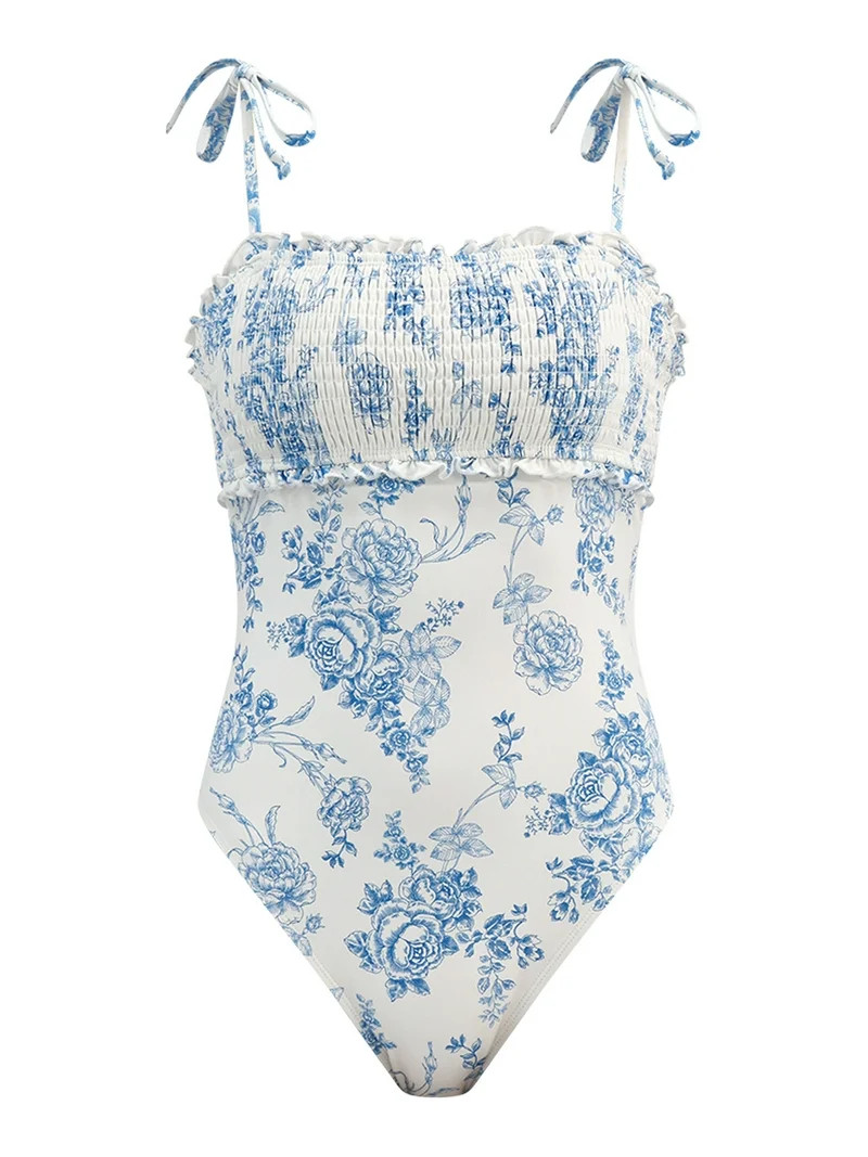 Celebrity Pink Women’s Smocked Toile Print One Piece Swimsuit, Sizes XS-XXL | Walmart (US)