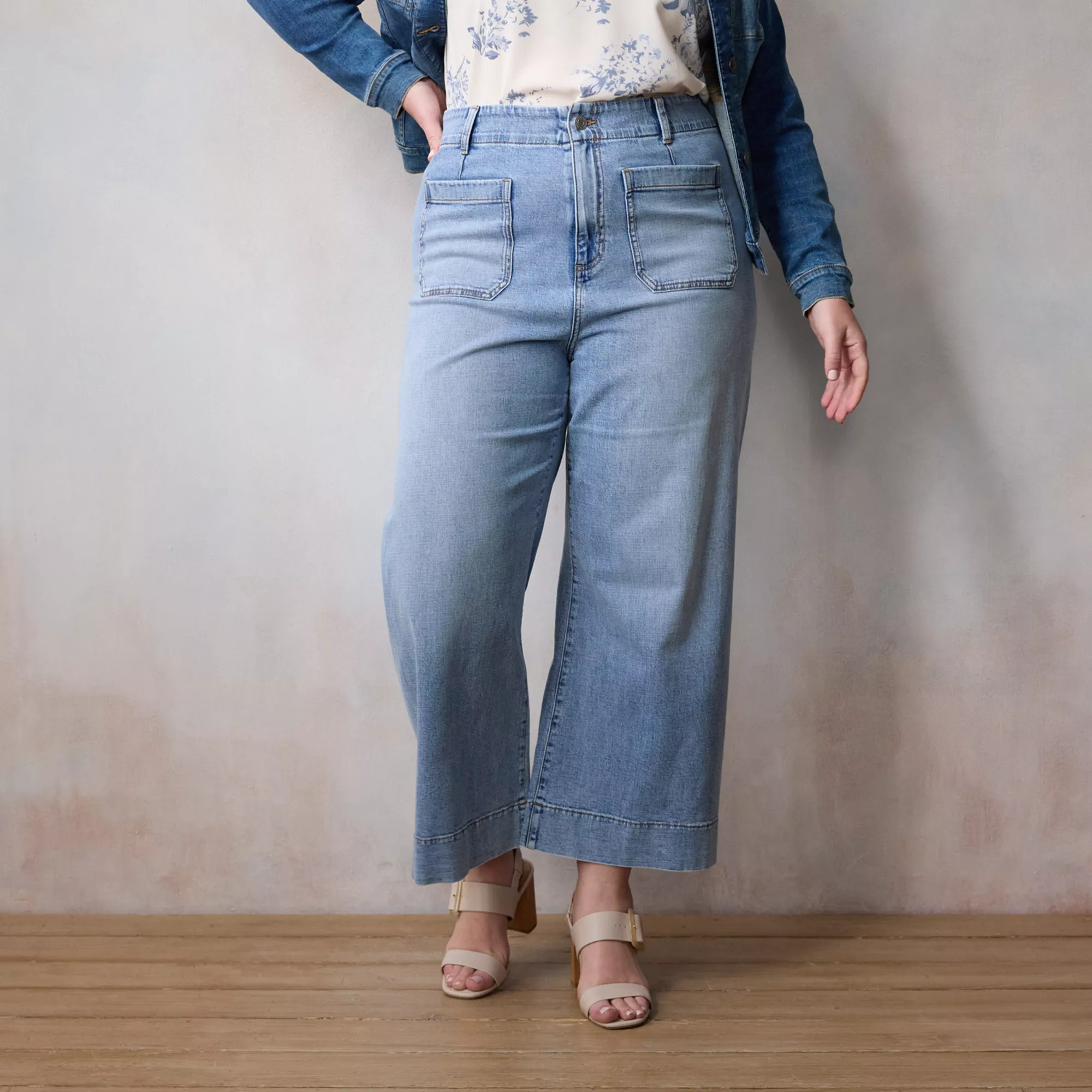 Plus Size LC Lauren Conrad Super High Rise Wildflower Wide Leg Cropped Jeans | Kohl's