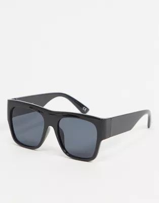 ASOS DESIGN 70's square sunglasses in black plastic with smoke black lens | ASOS (Global)