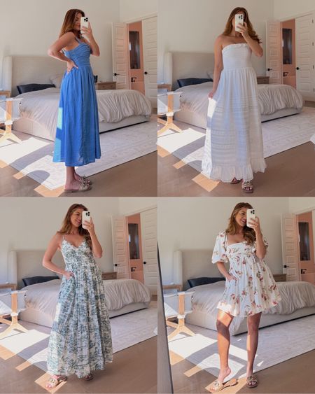 use code DRESSFEST this weekend only! blue dress: small // white maxi: xs petite // floral maxi: xs // white mini dress: xs