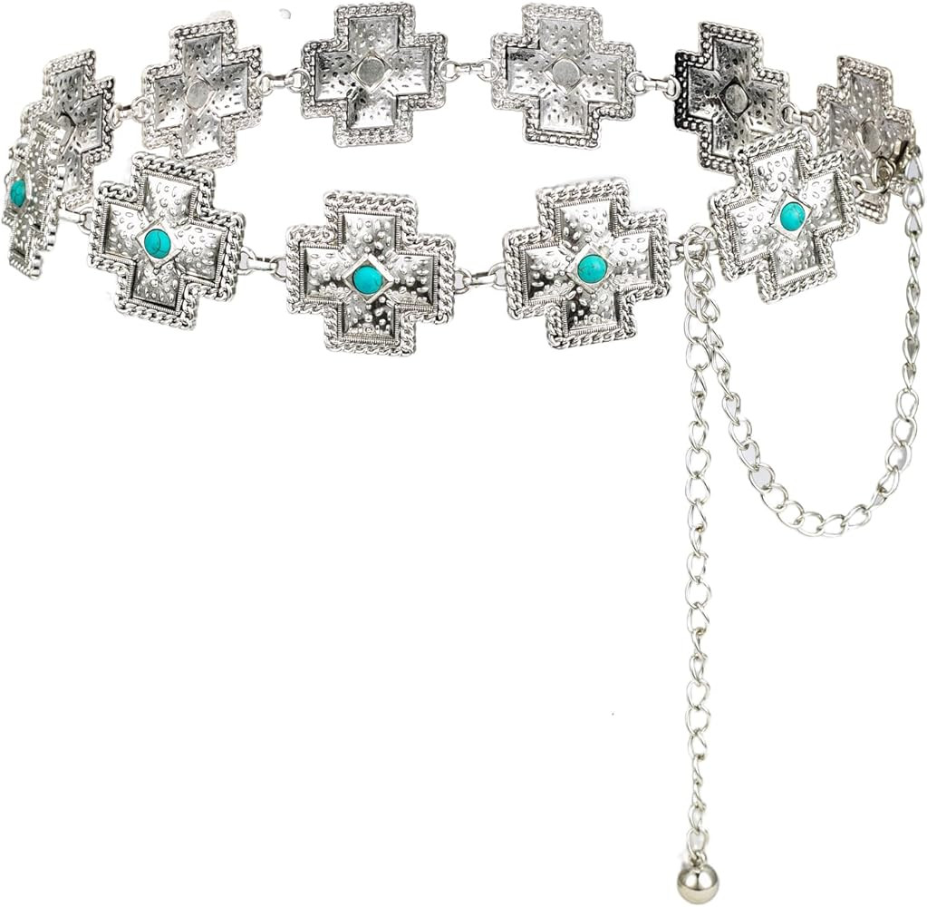 ILuvatar Waist Chain Women's Metal Dress With Sweater Gold Retro Turquoise Stone Punk Belt Concho... | Amazon (US)