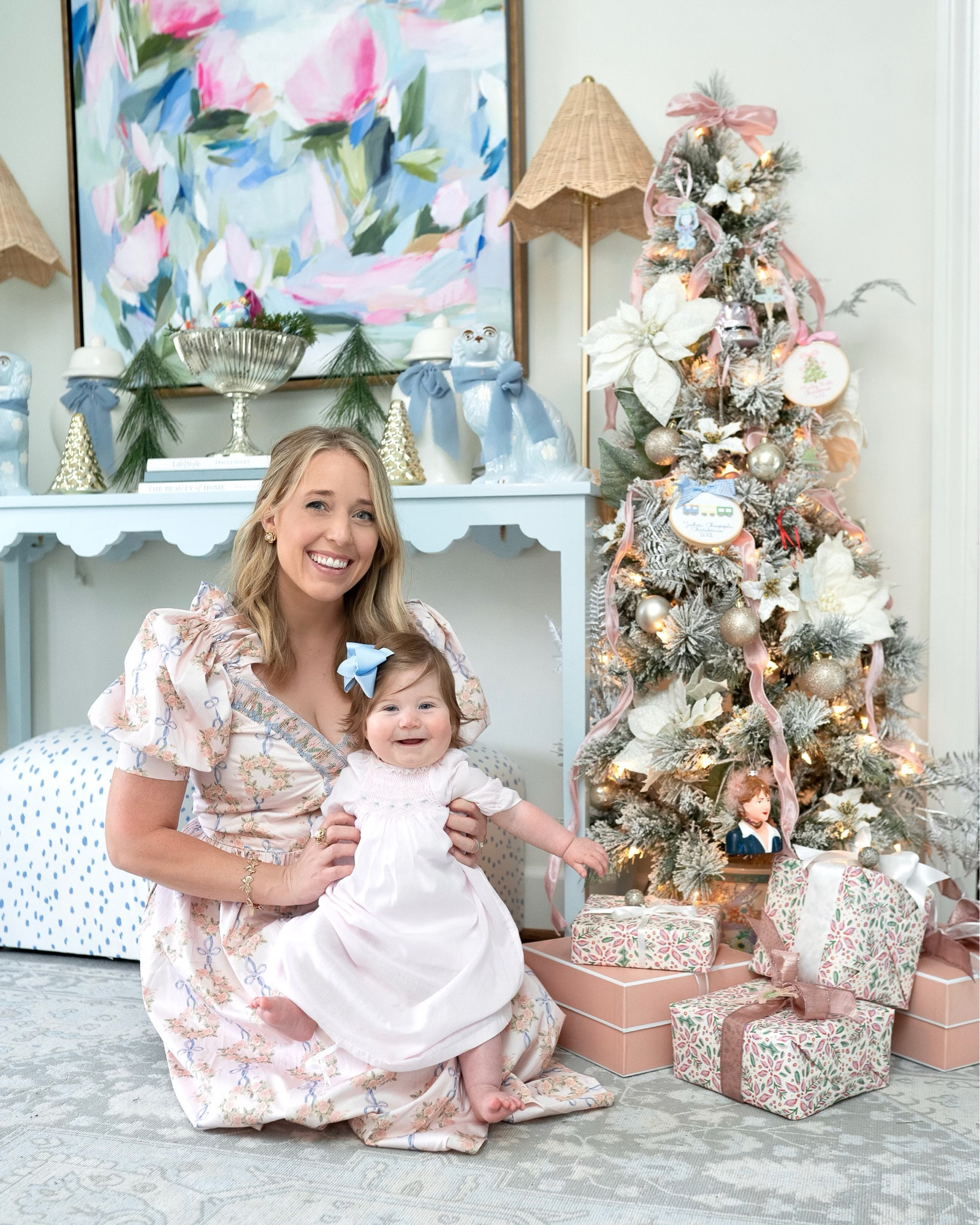 Sweet little baby and child ornaments for a little white Christmas tree! The pink velvet ribbon, pink chinoiserie pot, and white poinsettias all sourced for you here!

#LTKHoliday #LTKhome #LTKbaby
