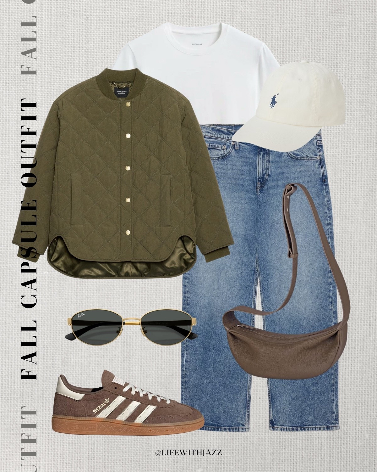fall capsule outfit 

fall style / casual style / sporty style / quilted jacket / relaxed jeans / baseball cap / ray ban sunglasses / adidas handball spezial sneakers / casual bag / fc25 

 

#LTKSeasonal