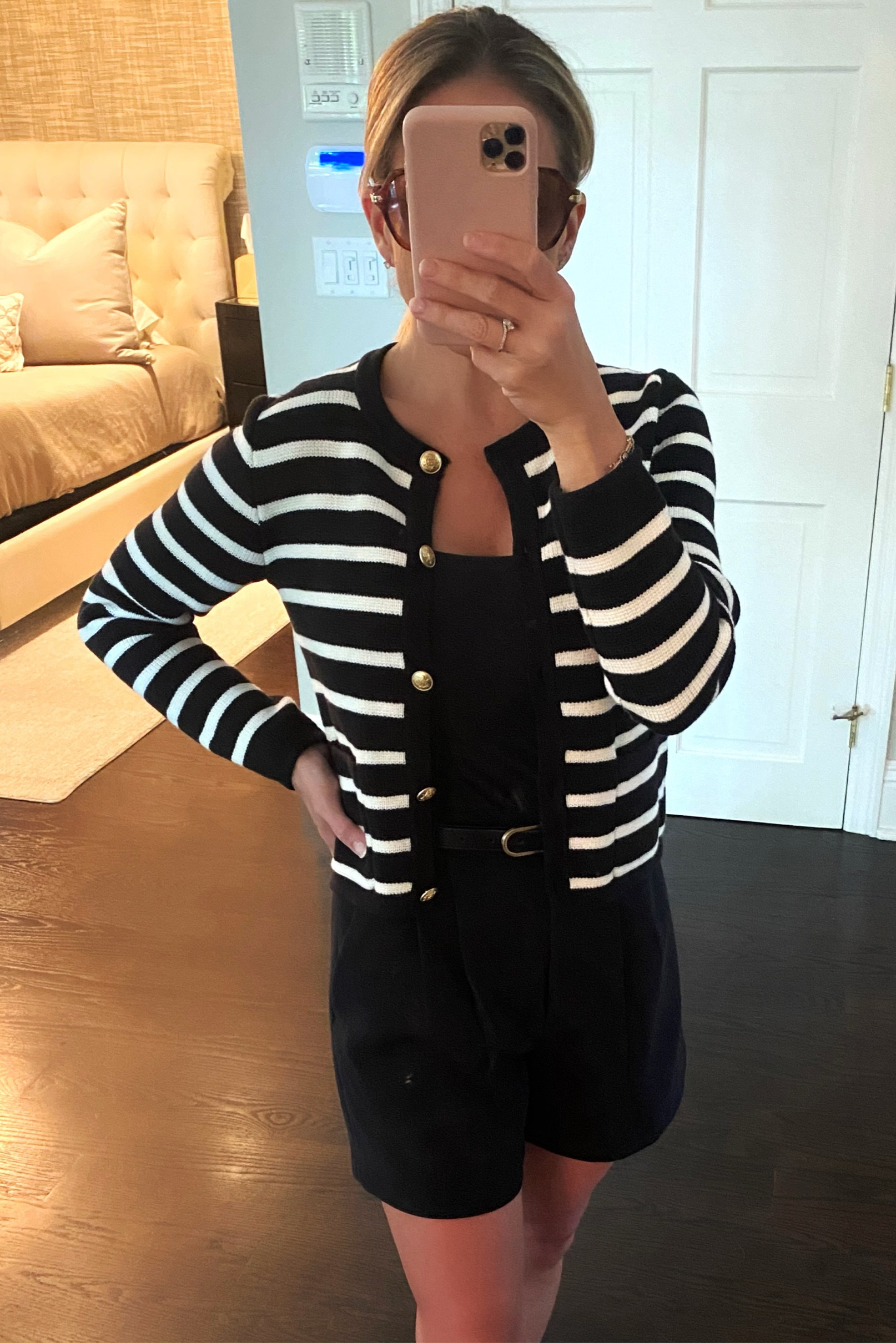 Sized down 1 in the cardigan to an XXS. 
Shorts are a 25. Fit is TTS. Sandals are a 7 and the belt is an XXS/XS

#LTKxNSale #LTKOver40 #LTKSummerSales