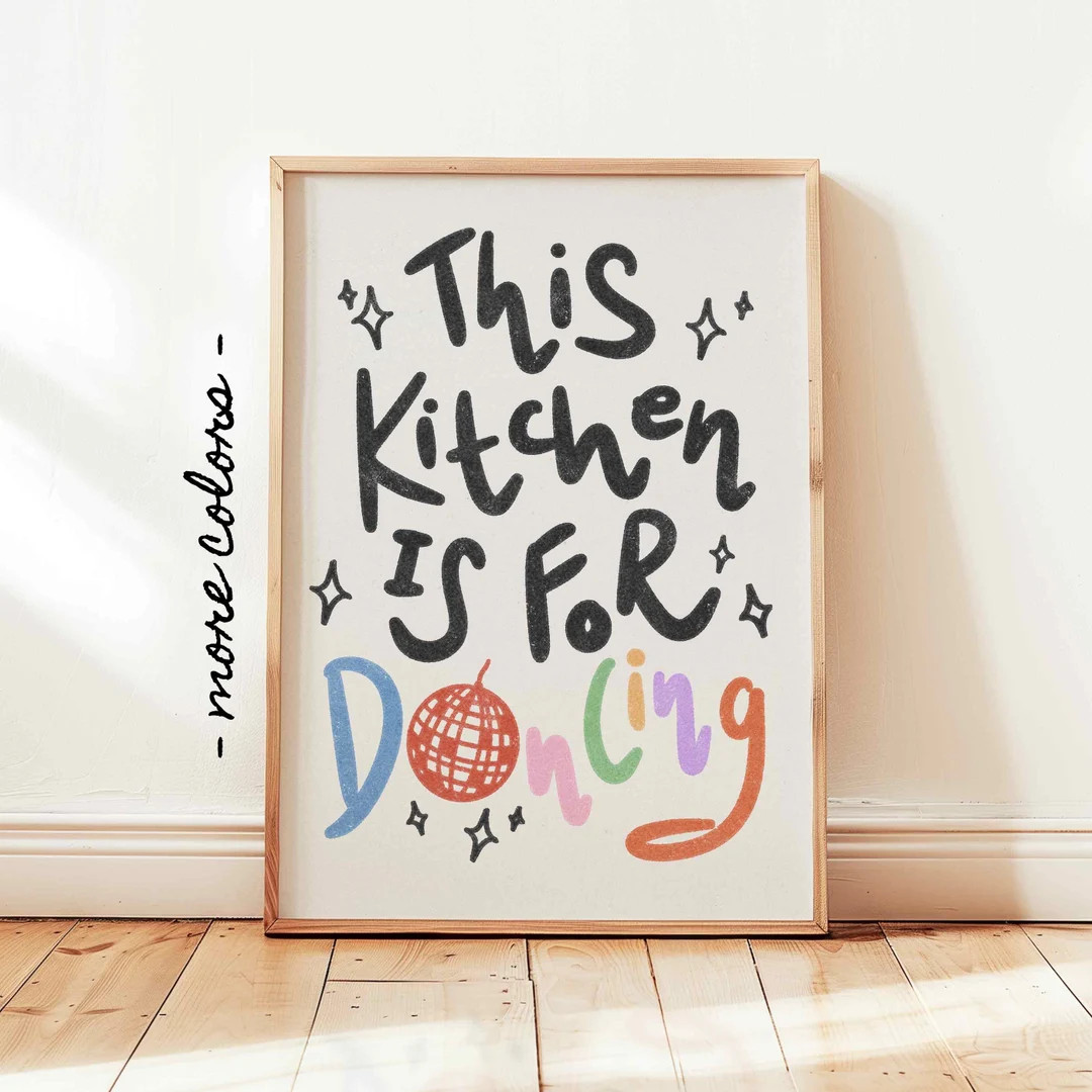 Kitchen is for Dancing Poster, Retro Kitchen Disco Print, Disco Ball Print Decor, Colorful Funky ... | Etsy (US)
