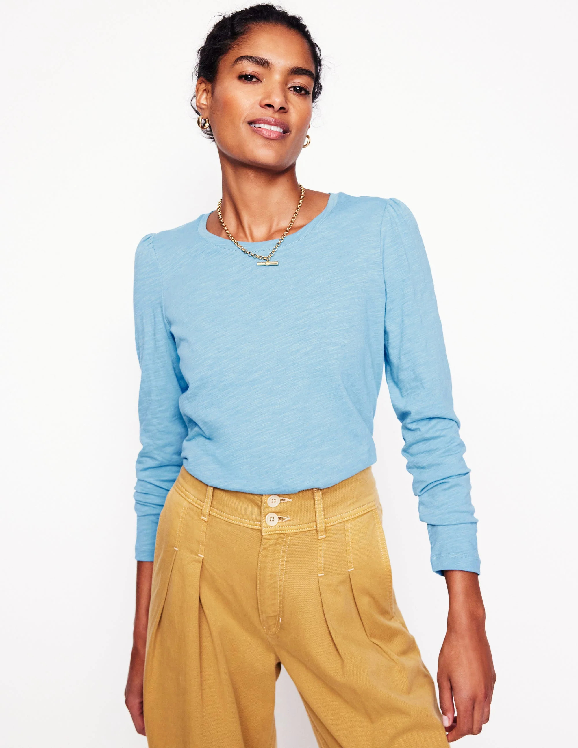 Cotton Crew Long Sleeve Top-Duck Egg Blue | Boden (US)