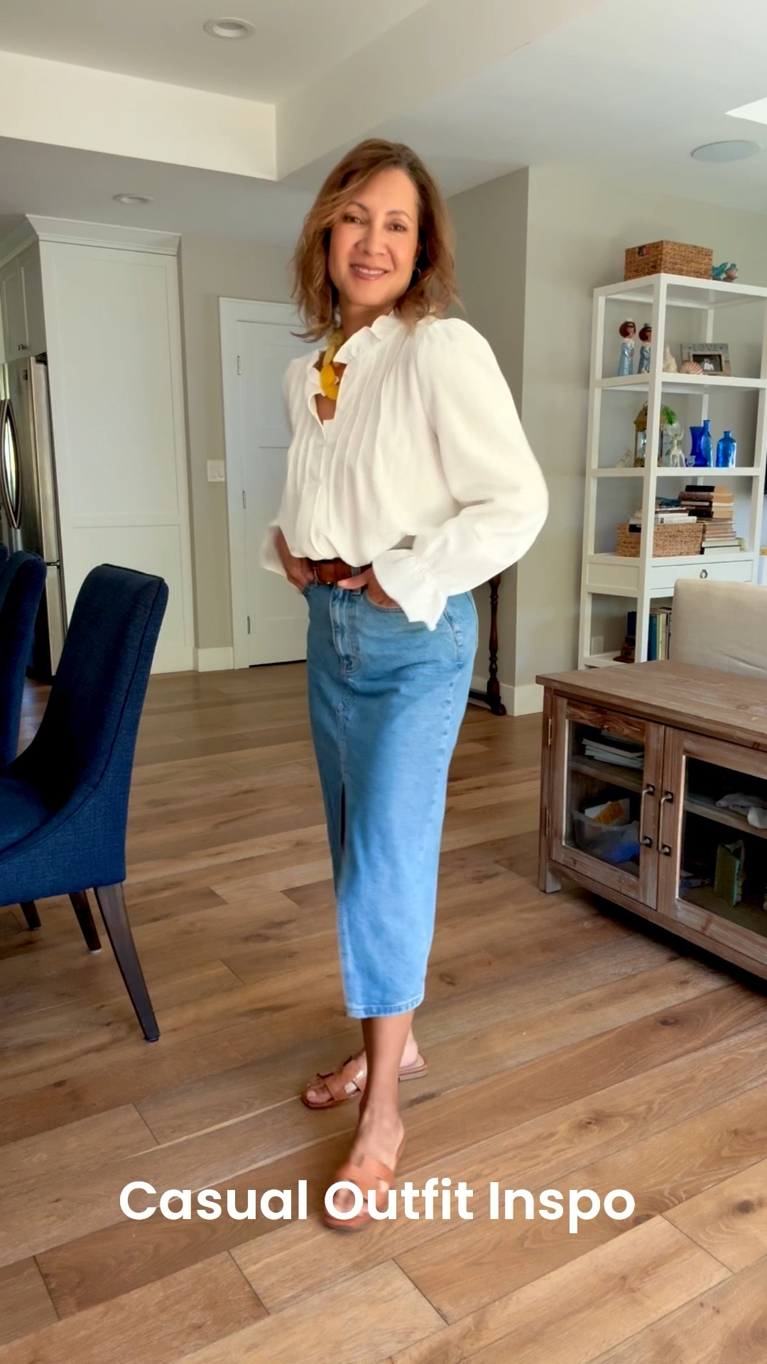 Long denim skirts are one of 2026 is biggest trends. Here’s how to style the look without spending a lot of coin. My exact skirt is no longer available, so I’m linking one on sale from the Nordstrom end of Deason Sale. The feminine pleats and cuffs on this white blouse have my heart. ￼ this affordable blouse was just begging for a statement necklace so of course I caved. Style with boots now and sandals later.
#LTKSaleAlert
#LTKootd

#LTKOver40 #LTKSeasonal #LTKWorkwear