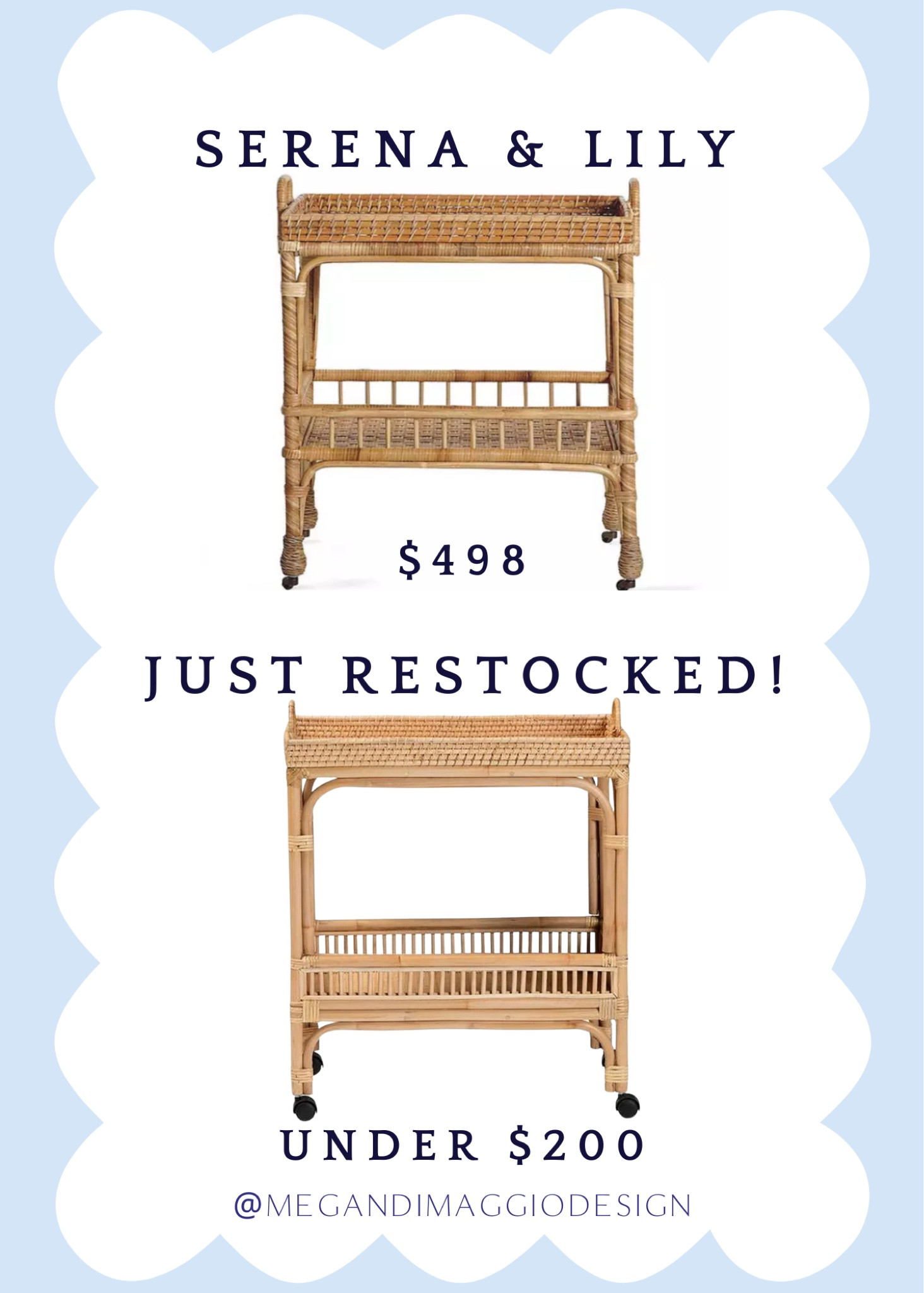 Yay!! This Serena & Lily south seas bar cart dupe is FINALLY back in stock!! Snag it for under $200 here!! 🤯🙌🏻🛒🏃🏼‍♀️💨

P.s. the real deal is actually 20% off and ships free right now 😮

#LTKfamily #LTKhome #LTKsalealert

#LTKHome #LTKSaleAlert #LTKFamily