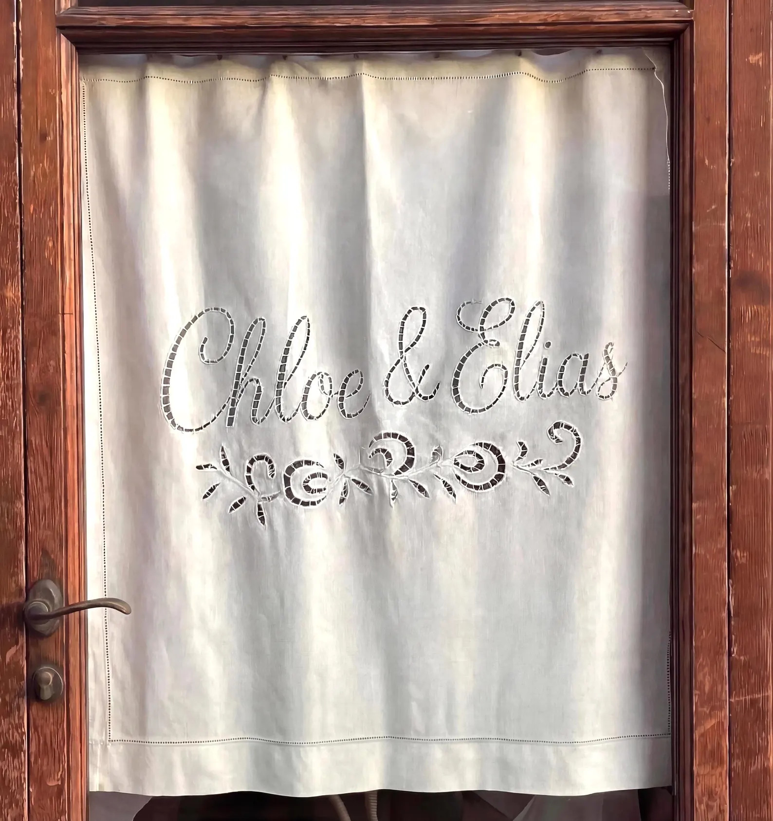 Custom Linen Cafe Curtain With Names – Hand Cutwork Embroidery – Personalized Wedding Window ... | Etsy (Global)