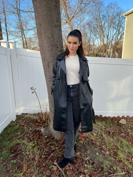 Abercrombie outfit 🖤 perfect for winter, this vegan leather trench coat keeps me so warm!! shop this during the sale starting TOMORROW! 25% off at Abercrombie in the LTK app! 

#LTKstyletip #LTKxAF #LTKHoliday