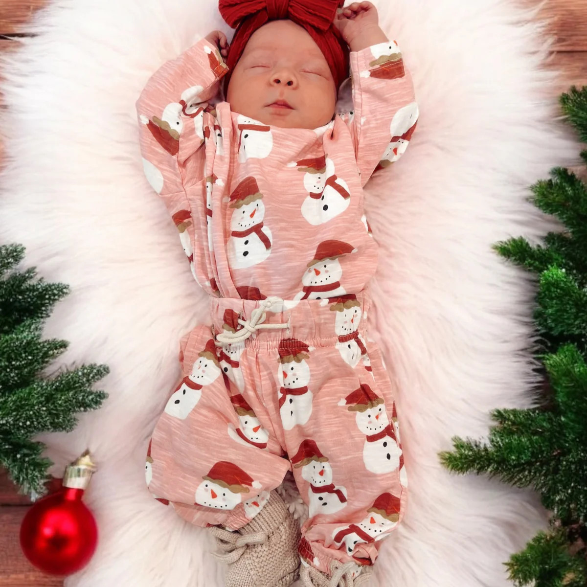 Snowman Pink / Organic Long Sleeve Tee & Pant Set | SpearmintLOVE