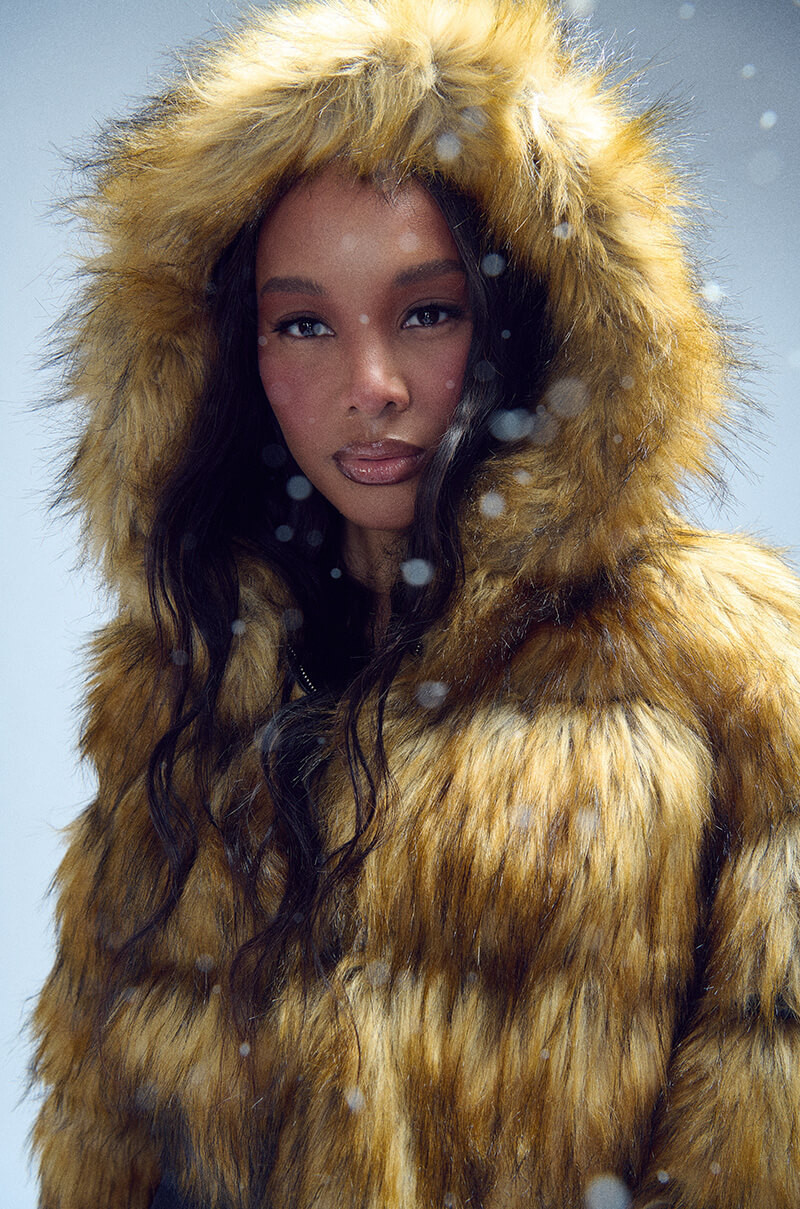 AZALEA WANG GRACELLE FAUX FUR CROPPED JACKET IN BROWN | AKIRA