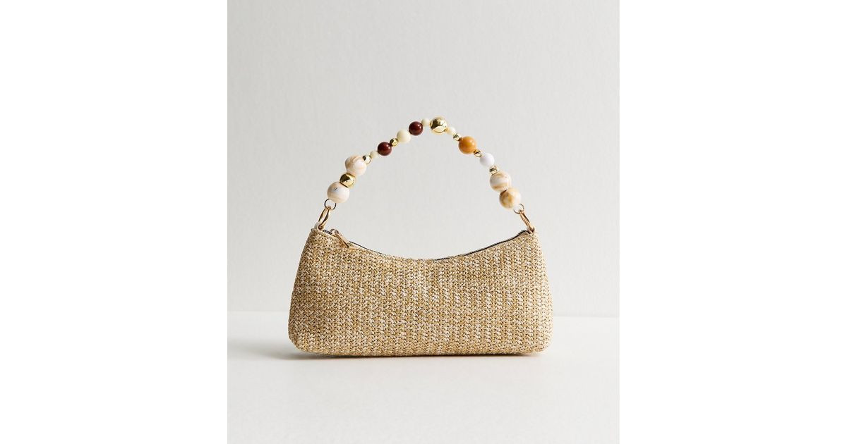 Stone Raffia Look Beaded Handle Shoulder Bag | New Look | New Look (UK)