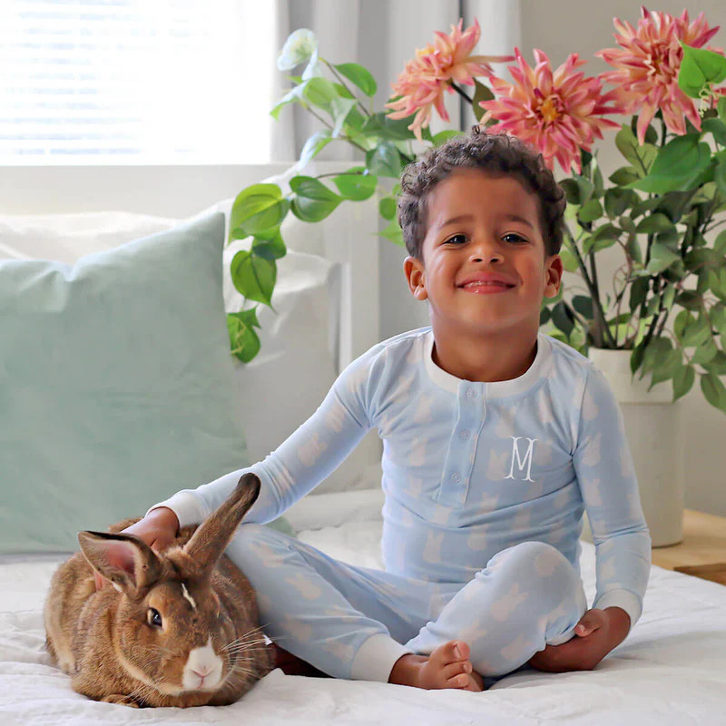 Bunny Peeps Light Blue Henley Pajamas | Classic Whimsy