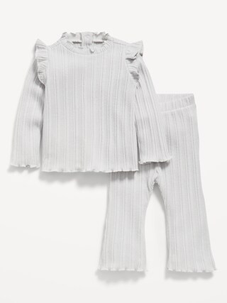 Cozy Long-Sleeve Ribbed Ruffle-Trim Top and Pants Set for Baby | Old Navy (US)