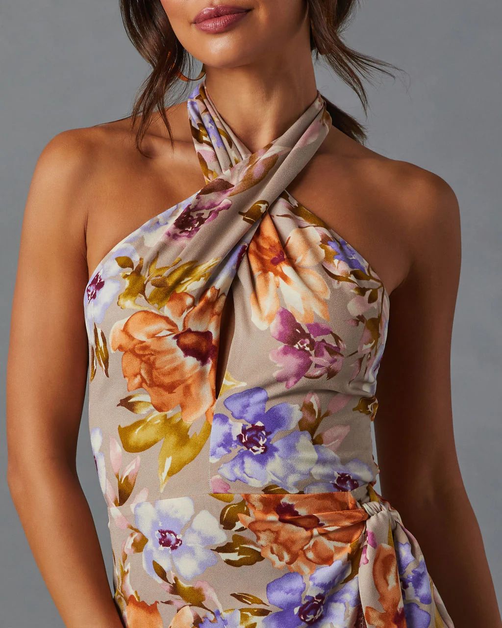 Floral Beauty Twist Front Halter Midi Dress | VICI Collection