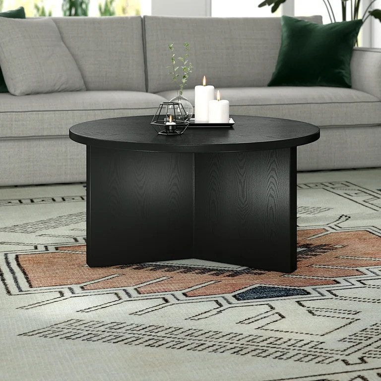 Evelyn&Zoe Anders 32" Wide Round Coffee Table in Black Grain | Walmart (US)