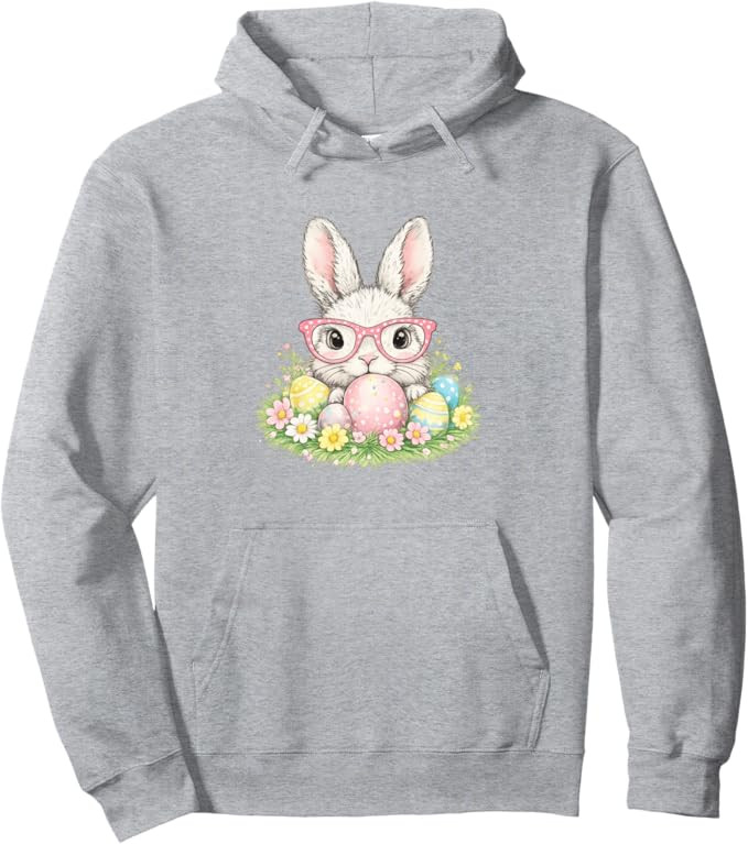 Cute Easter Bunny Glasses Spring Rabbit Pattern Pullover Hoodie | Amazon (US)