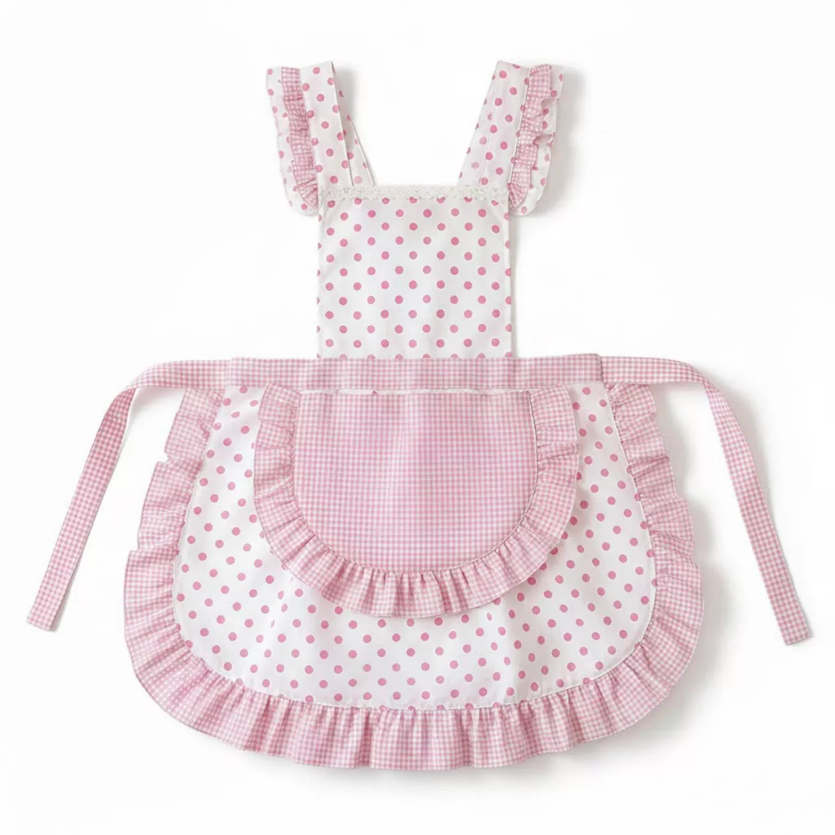 Alilang Polka Dot Gingham Ruffle Trim Kitchen Apron with Adjustable Straps and Front Pocket - Pin... | Target