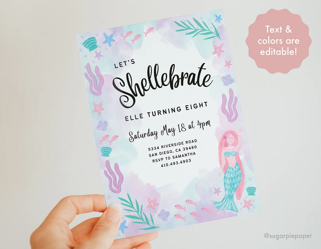 Mermaid Theme Birthday Invitation, Under The Sea Birthday Party, Birthday Girl Invitation, Mermai... | Etsy (US)