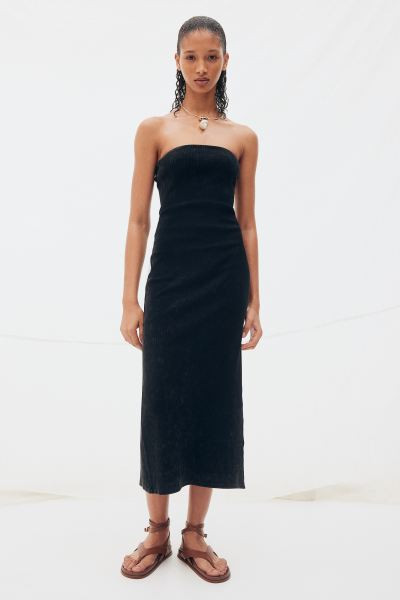 Ribbed Bandeau Dress - Sleeveless - Midi - Cream - Ladies | H&M US | H&M (US + CA)