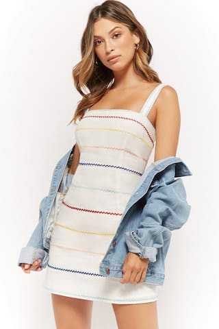 Embroidered Multi-Stripe Dress | Forever 21 (US)