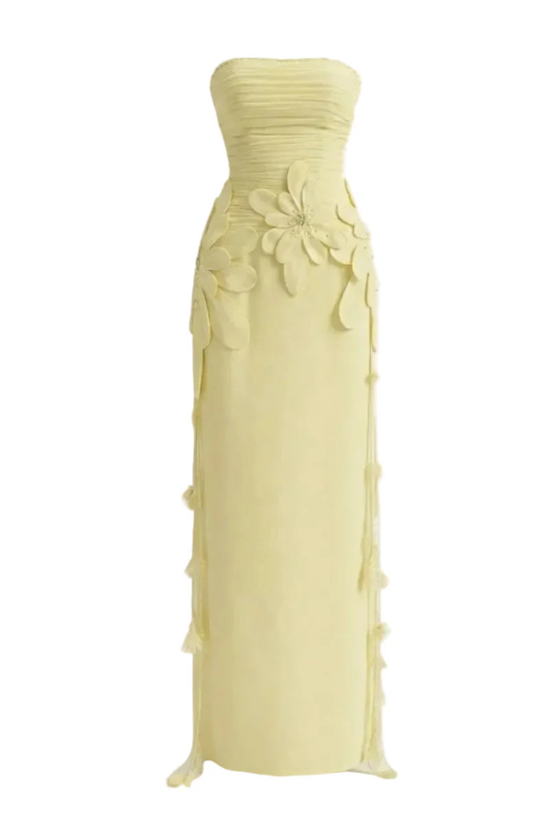 BUTTER YELLOW 3D PETAL MAXI DRESS | HAPPY CLOTHING | CULT MIA | CULT MIA UK LTD