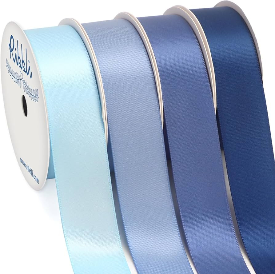 Ribbli Dusty Blue Satin Ribbon 1 Inch x 4 Rolls Total 40 Yards- Light Blue/Dusty Blue/Smoke Blue/... | Amazon (US)