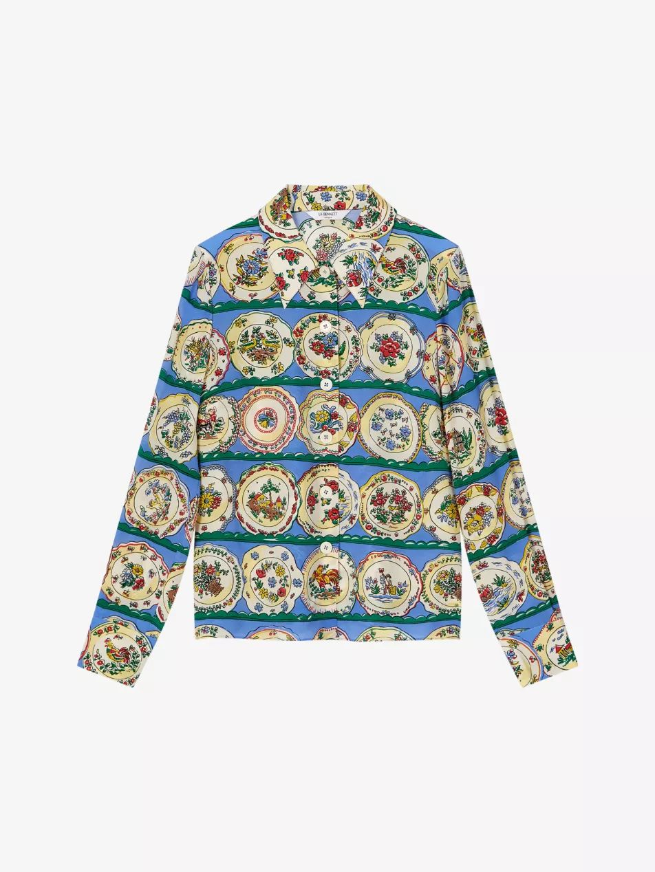 Erica plate-print long-sleeve silk shirt | Selfridges
