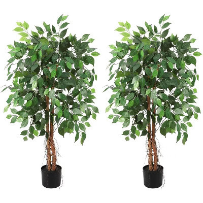 DobleePy 4FT Artificial Ficus Tree Set of 2, 2-Trunk Fake Tree in Black Nursery Pots, Faux Greenery for Indoor Outdoor Home Office Decor | Target