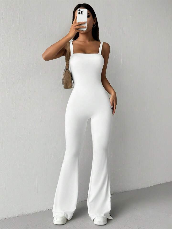 SHEIN EZwear Fashionable Women's Summer Lace-Up Backless Split Flared Jumpsuit | SHEIN