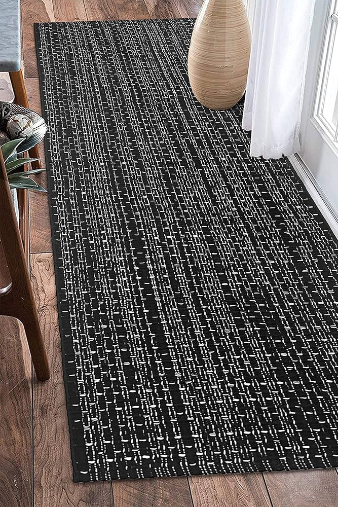EARTHALL Upgraded Boho Runner Rug 2'x6', Black Hallway Runner,100% Woven Cotton Washable Black In... | Amazon (US)