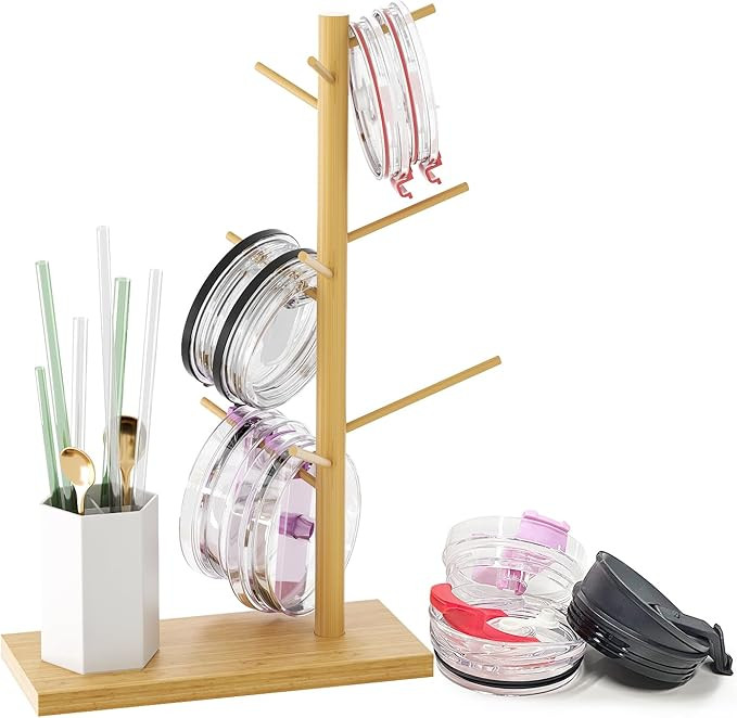 Tumbler Lid Organizer, Cup Lid Organizer With Straw Organizer, Hangable Cup Lid Tree Holds Up To ... | Amazon (US)