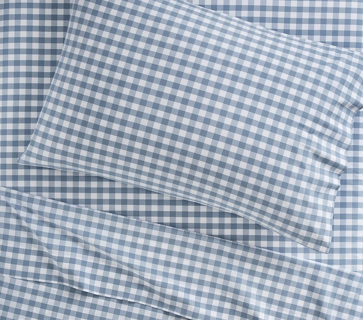 Organic Check Sheet Set , Full , Chambray Blue | Pottery Barn Kids