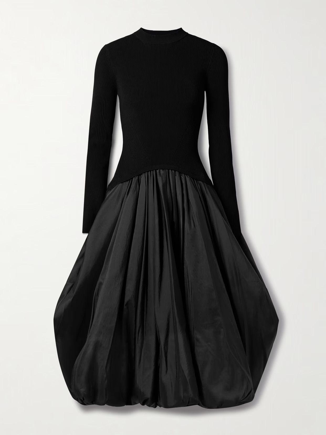 SIMKHAI - Kenlie Ribbed-knit And Taffeta Midi Dress - Black | NET-A-PORTER (US)