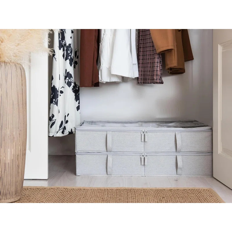 Under Bed Shoe Storage Organizer, Underbed Shoes Container With Adjustable Dividers, Beige, 2-Pac... | Wayfair North America