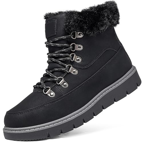 XRH Women’s Winter Warm Boots Black Snow Combat Boots With Zipper,Comfortable Fur Lined Women Ankle Boots Non Slip Hiking Boots For Women（Black,US6 | Amazon (US)