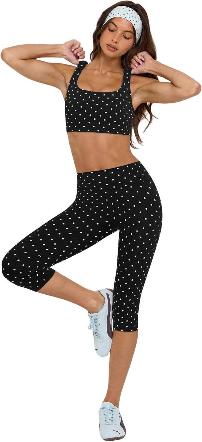 MOOSLOVER Women Capri 2 Piece Workout Set Sports Bras High Waisted Capri Leggings Gym Pilates Outfits | Amazon (US)