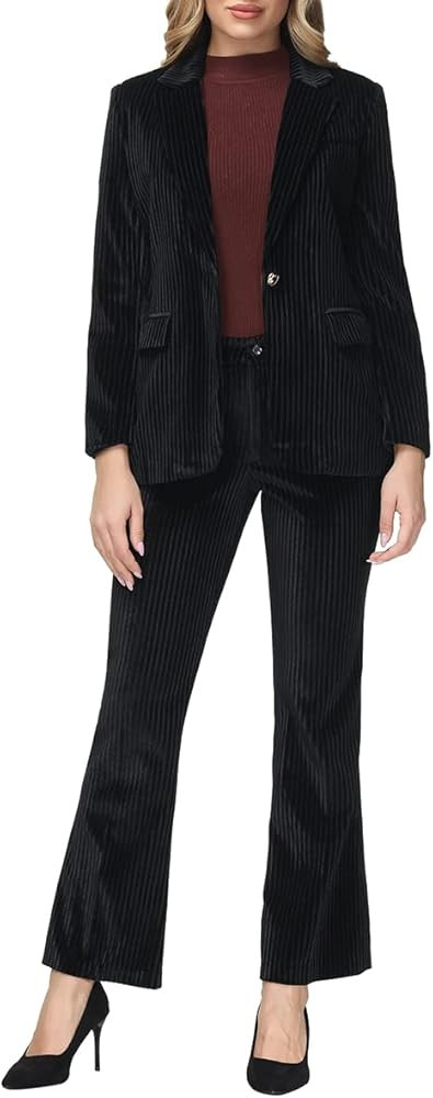 MODFUL Velvet Pant Suits for Women 2 Piece Set Casual Business Office Vintage Trouser-Suit | Amazon (US)