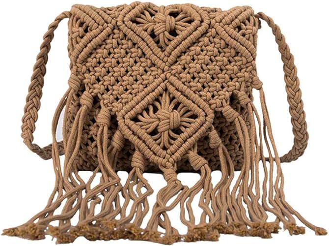 Summer Women Tassel Beach Shoulder Bag Bohemian Crochet Messenger Bags | Amazon (US)