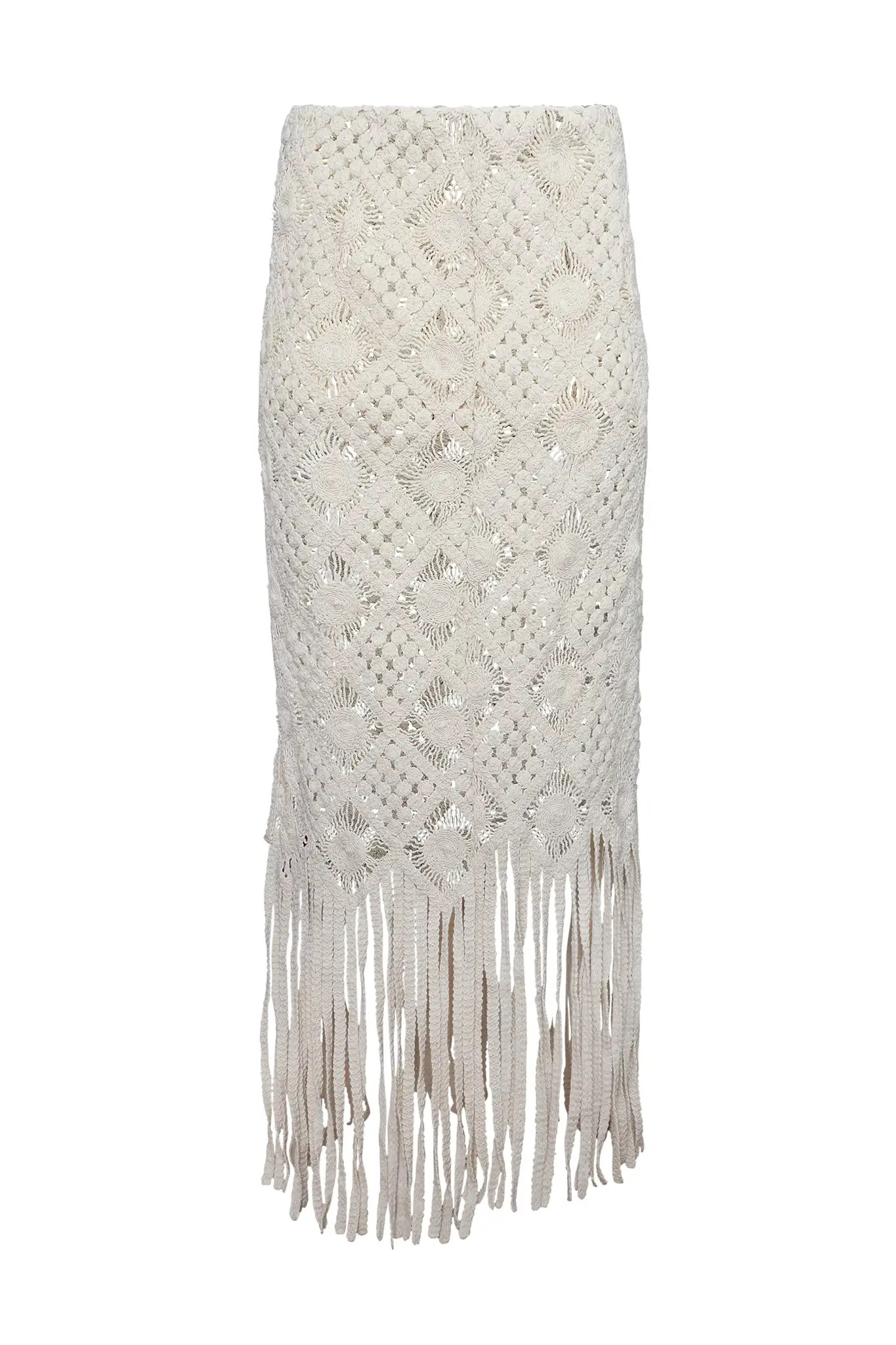 Rivington Skirt | Macrame Fringe Trim Midi Skirt | Hunter Bell | Hunter Bell