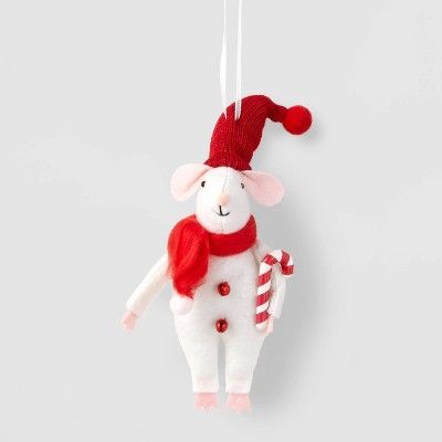 Fabric Mouse with Candy Cane Christmas Tree Ornament White/Red - Wondershop™ | Target