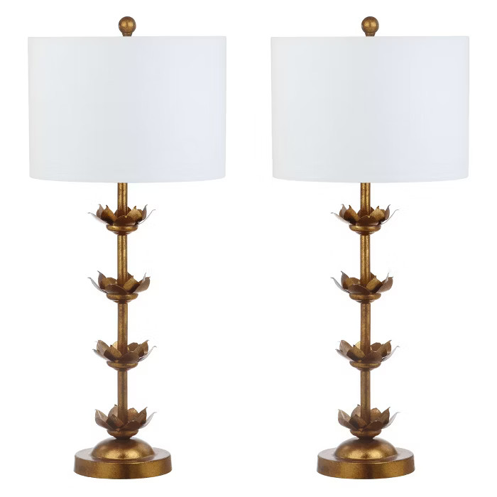 (Set of 2) 32" Lani Leaf Table Lamp Antique Gold (Includes LED Light Bulb) - Safavieh | Target