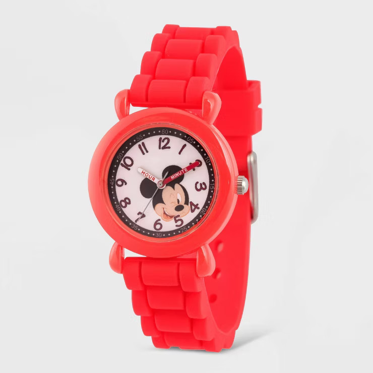 Kids' Disney Mickey Mouse Plastic Time Teacher Silicon Strap Watch - Red | Target